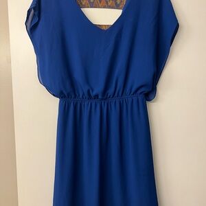 Blue Mid Length Dress with V-Neck